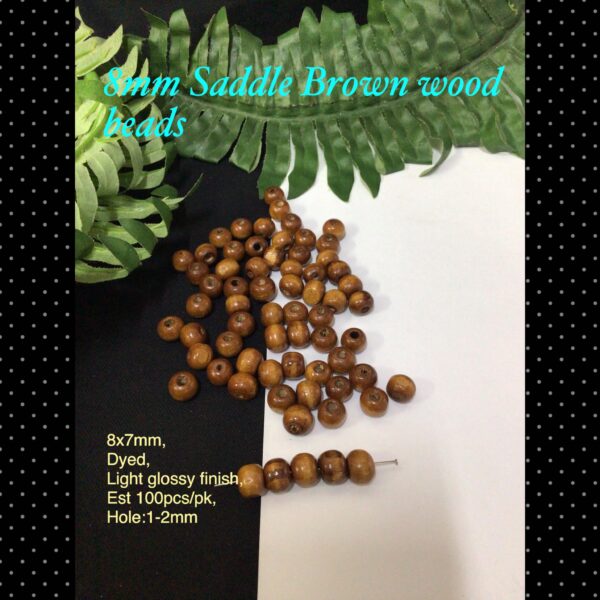 8mm Saddle Brown wood beads (est 100pcs)