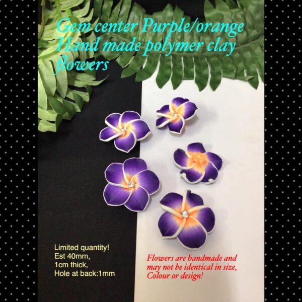 Gem center Purple/orange Handmade polymer clay flowers (40mm)