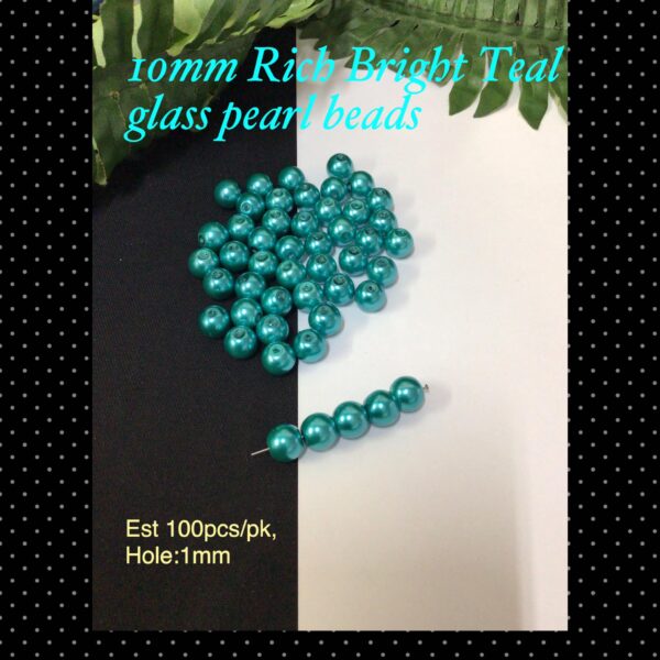 10mm Rich Bright Teal glass pearl beads (est 100pcs)