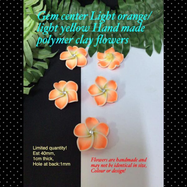 Gem center Light orange/light yellow Handmade polymer clay flowers (40mm)