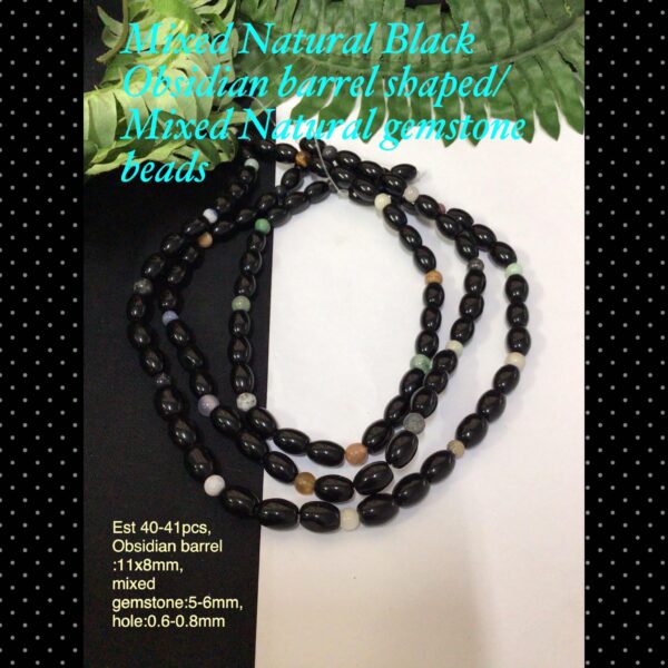 Mixed Natural Black Obsidian barrel shaped/Mixed natural gemstone beads