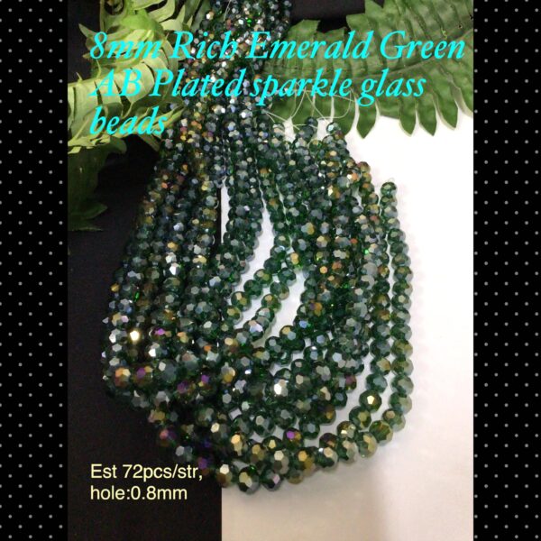 6x8mm Rich Emerald Green AB Plated sparkle glass beads (est 72pcs)