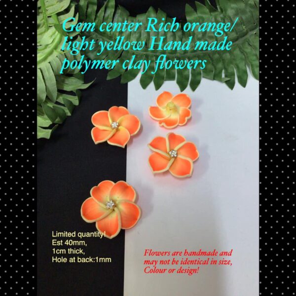 Gem center Rich orange/light yellow Handmade polymer clay flowers (40mm)