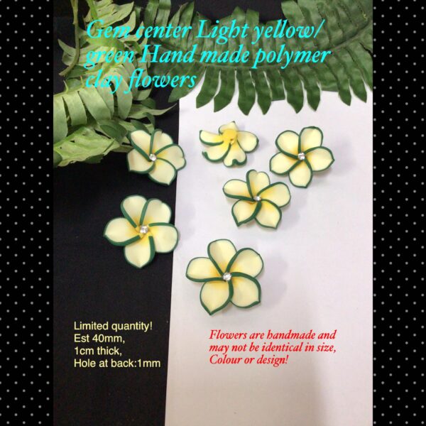 Gem center Light yellow/green Handmade polymer clay flowers