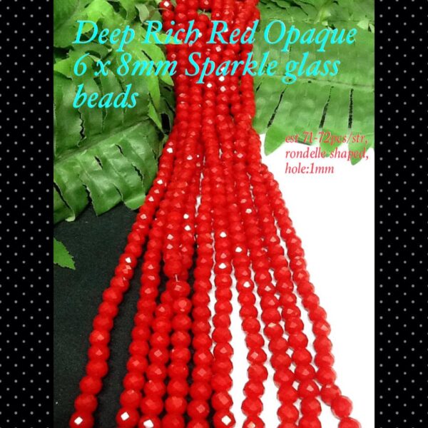 Deep Rich Red opaque 6x8mm Sparkle glass beads (est 71-72pcs)