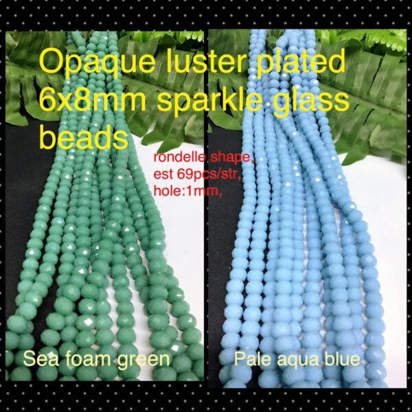 Opaque luster plated 6x8mm sparkle glass beads (est 69pcs)