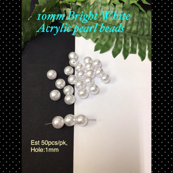 10mm Bright White Acrylic pearl beads (est 50pcs)