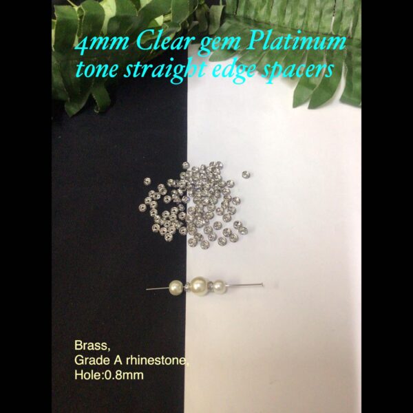 4mm Clear gem Platinum tone straight edge spacers