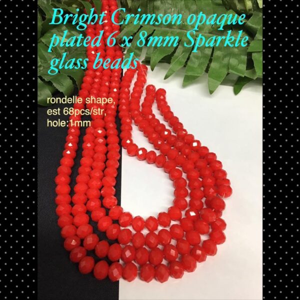 6x8mm Bright Crimson Plated Sparkle glass beads (est 68pcs)