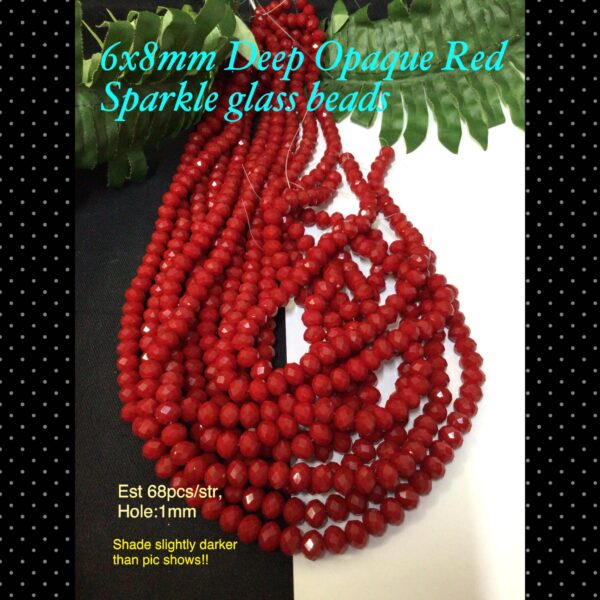 6x8mm Deep Opaque Red Sparkle glass beads (est 66pcs)