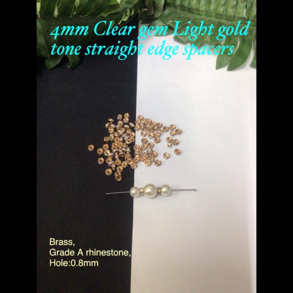 4mm Light gold tone straight edge clear gem spacers