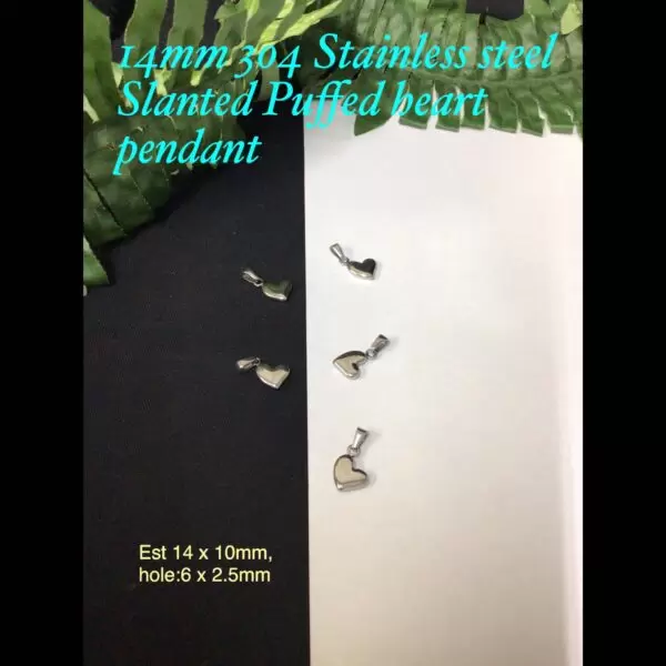 14mm 304 Stainless steel Slanted Puffed heart pendants