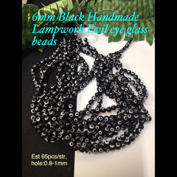 6mm Black Handmade lampwork Evil Eye glass beads (est 65pcs) 