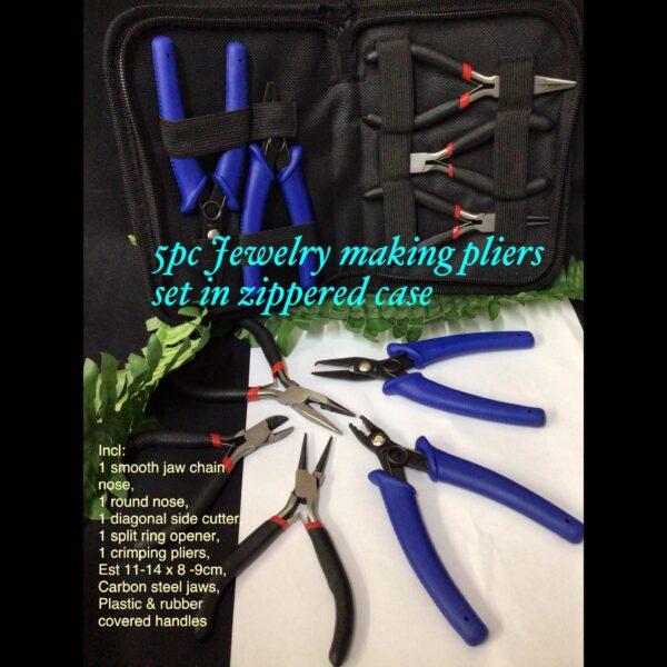 5pc Jewelry making pliers set in zippered case (split ring opener)