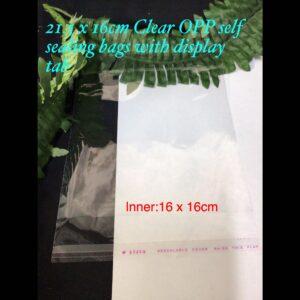 21.5x16cm Clear OPP Self Sealing bags with display tab (10pcs)