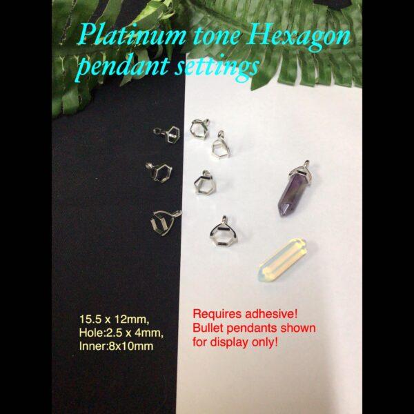 Platinum tone Hexagon pendant settings