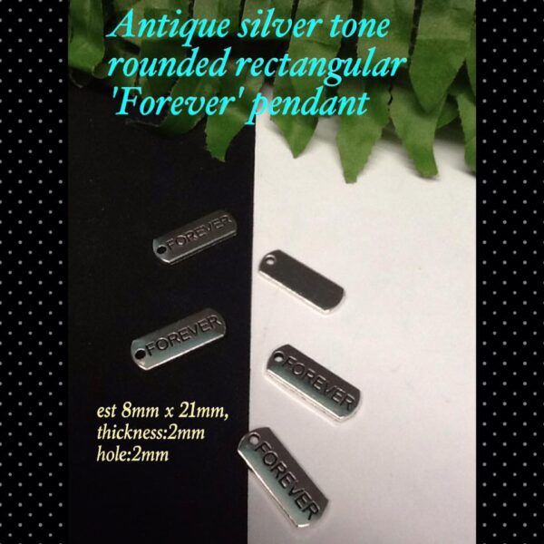 Antique silver tone rounded rectangular 'Forever' pendant (5pcs)