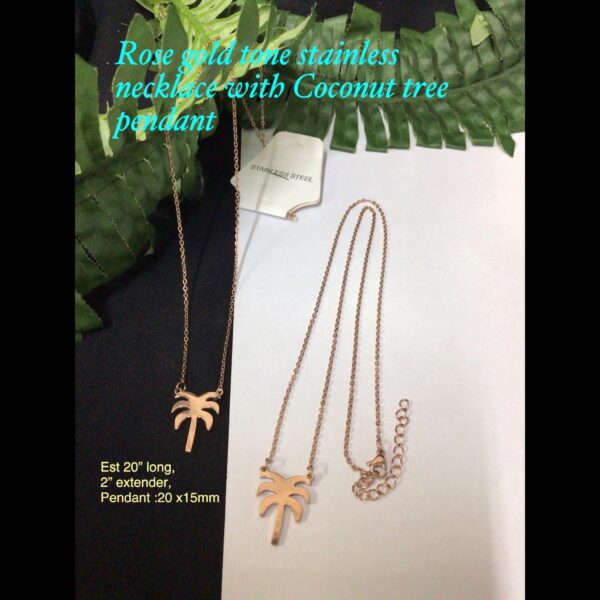 Rose gold tone Stainless necklace with coconut tree pendant