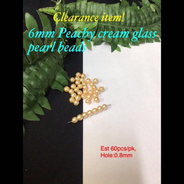 6mm Peachy cream glass pearl beads (est 60pcs)