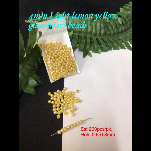 4mm Light Lemon yellow glass pearl beads (est 200pcs)