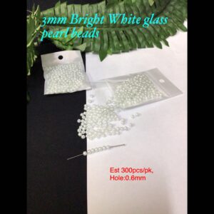 3mm Bright White glass pearl beads (est 300pcs)