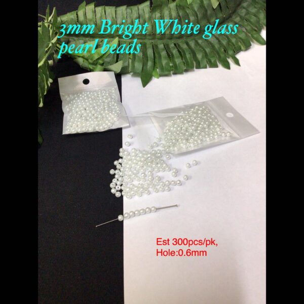 3mm bright White glass pearl beads (est 300pcs)