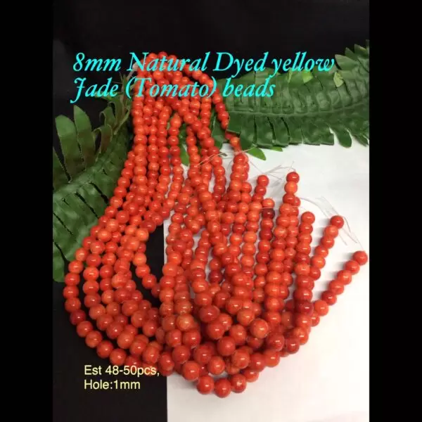 8mm Natural Dyed Yellow Jade (tomato) beads (est 48-50pcs)