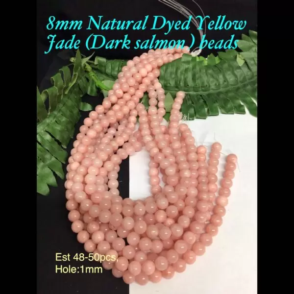 8mm Natural Dyed Yellow Jade (dark salmon) beads (est 48-50pcs)