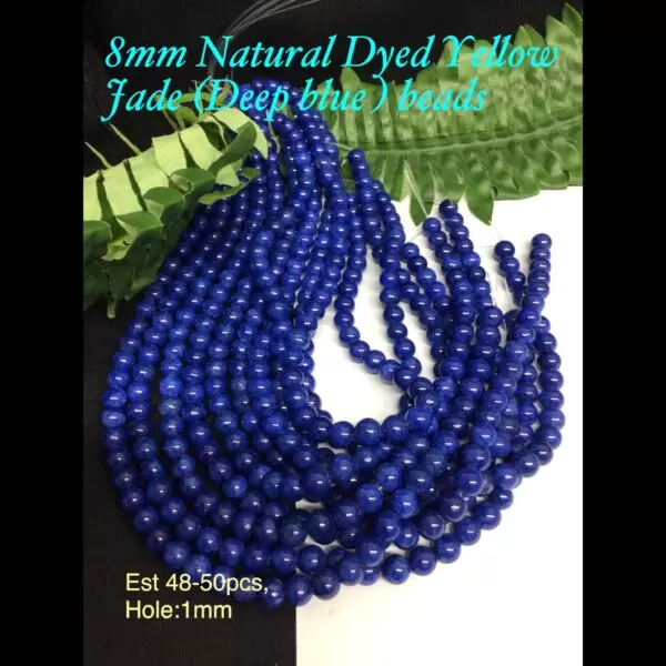 8mm Natural Dyed Yellow Jade (deep blue) beads (est 48-50pcs)