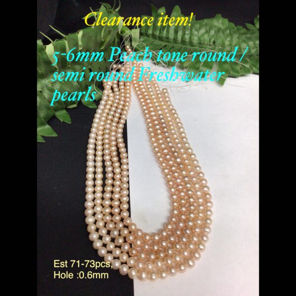 5-6mm Peach tone round/semi round Freshwater pearls CLEARANCE ITEM!