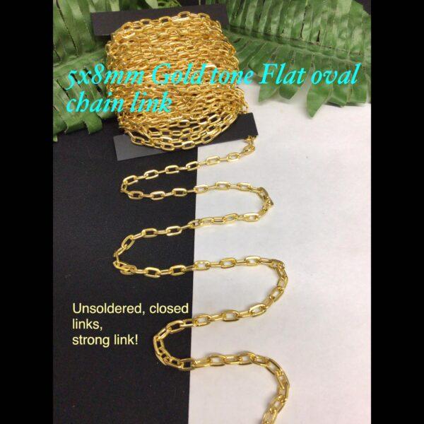 5x8mm Gold tone Flat Oval chain link (per foot)