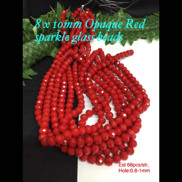 8x10mm Opaque Red sparkle glass beads (est 68pcs)