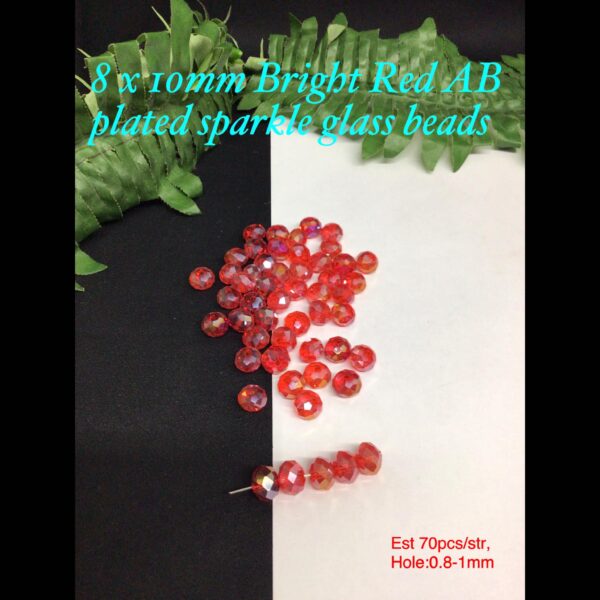 8x10mm Bright red AB plated sparkle glass beads (est 70pcs)