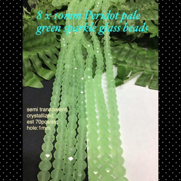 8x10mm Peridot pale green sparkle glass beads (est 70pcs)