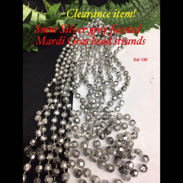 8mm Silver grey Faceted Mardi Grass bead strands (clearance!)