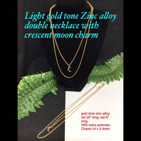 Light gold tone Zinc alloy double necklace with crescent moon charm