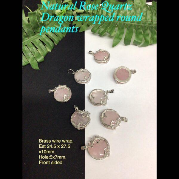 Natural Rose Quartz Dragon wrapped pendants