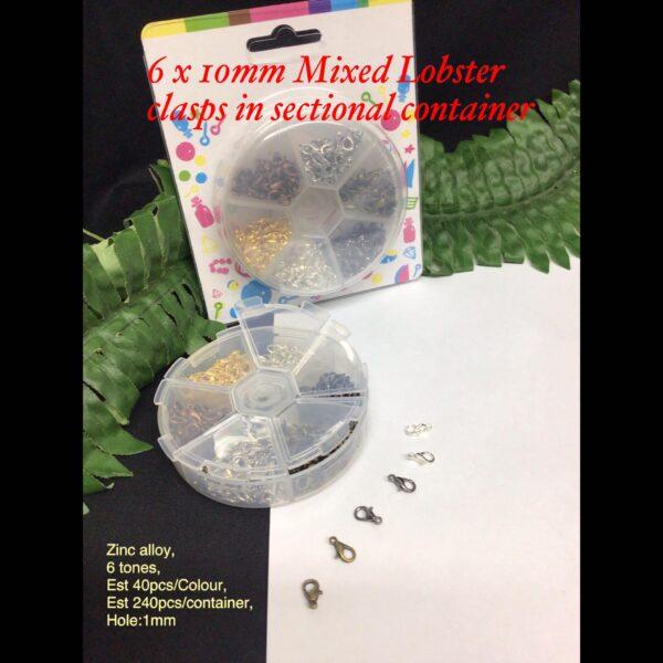 6x10mm Mixed Lobster clasps in sectional container (est 240pcs)