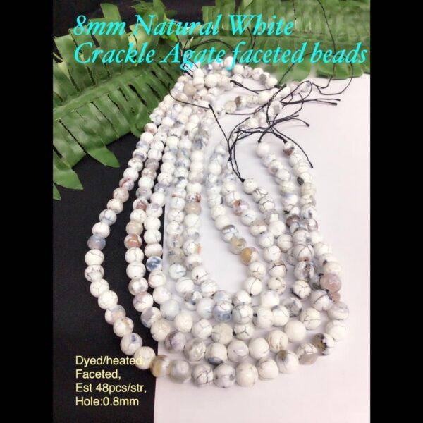 8mm Natural White Crackle Agate faceted beads (est 48pcs)