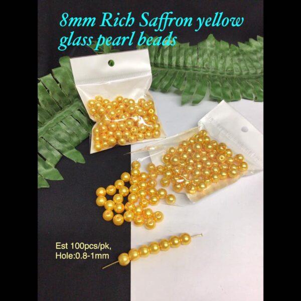 8mm Rich Saffron Yellow glass pearl beads (est 100pcs)