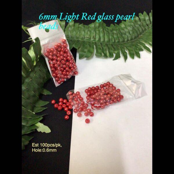 6mm Light Red glass pearl beads (est 100pcs)