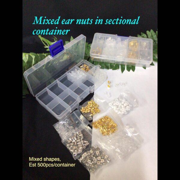 Mixed earring earnuts in sectional container (est 500pcs)