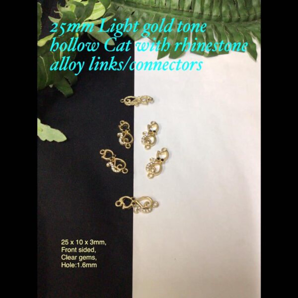 25mm Light Gold tone Hollow Cat with rhinestone alloy links/connectors