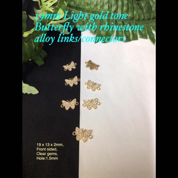 19mm Light Gold tone Butterfly with rhinestone alloy links/connectors