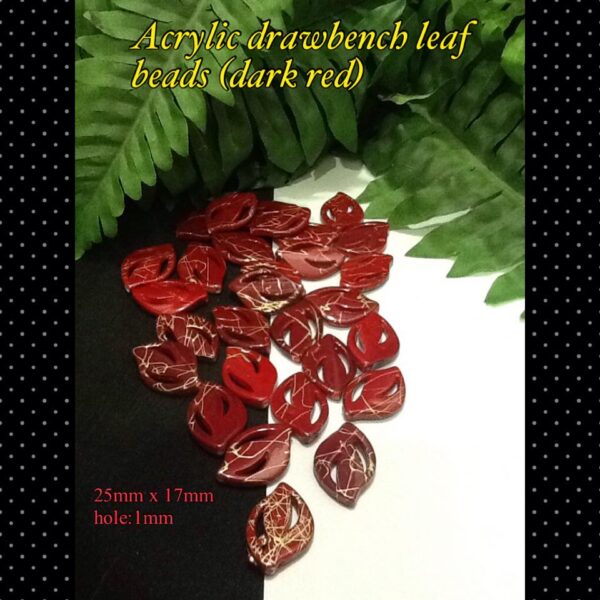 Dark red Acrylic drawbench leaf beads (25pcs)