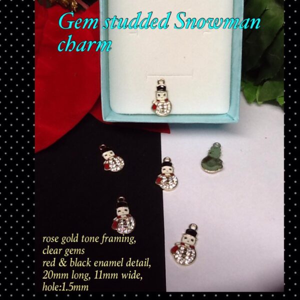 20mm Light gold tone Gem studded Snowman pendants/charms