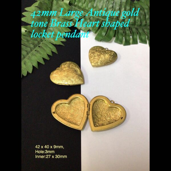 42mm Large Antique gold tone Heart shaped locket pendants