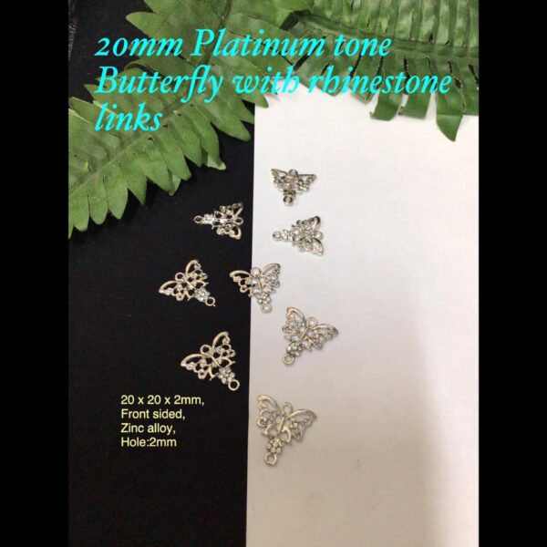 20mm Platinum tone Butterfly with rhinestone links