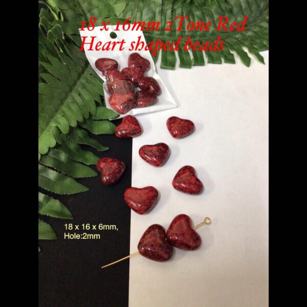 18x16mm 2Tone Red Heart shaped beads (8pcs)