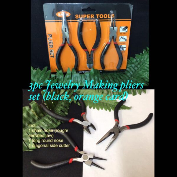 3pc Jewelry making pliers set (rough jaw, black, orange card)